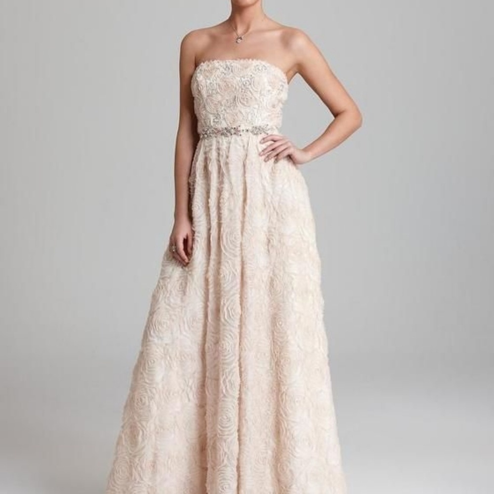 Adrianna Papell Cream Strapless Rosette Gown Forma